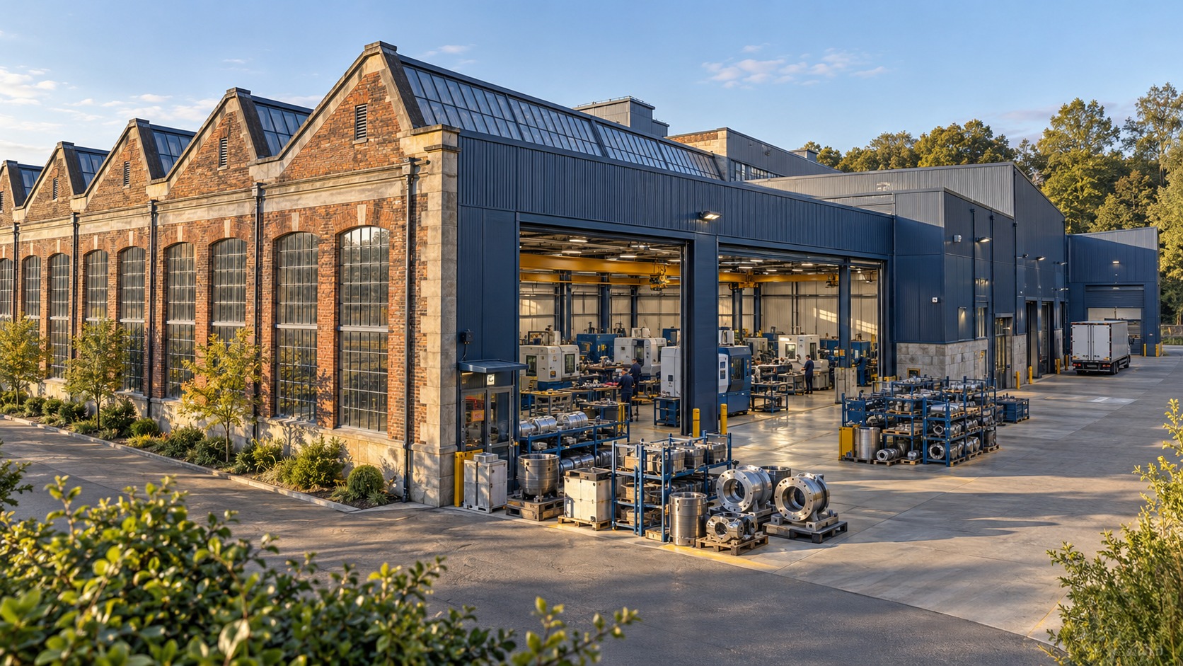 Illustrative established industrial works with a modern production wing.