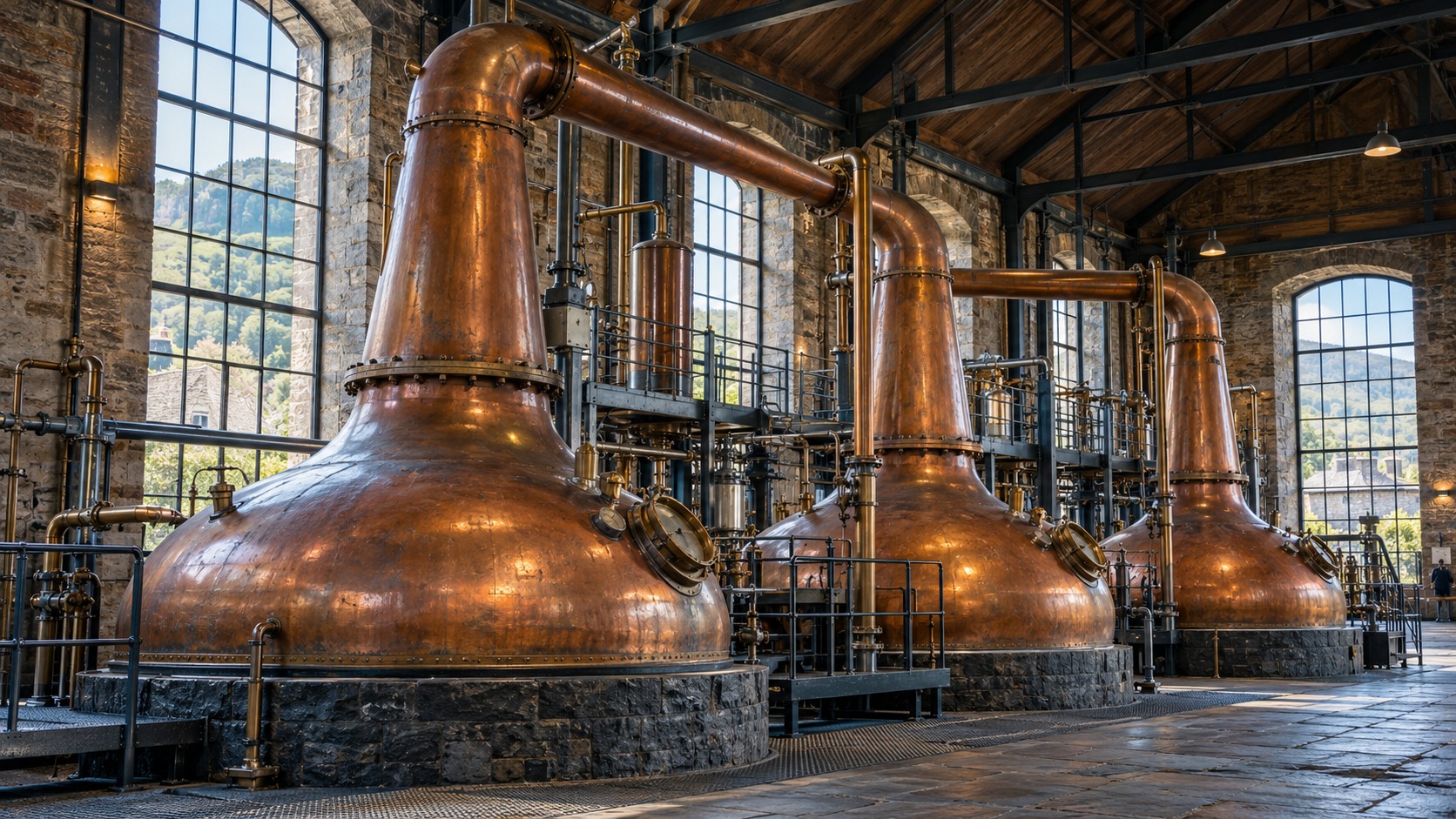 Illustrative copper production equipment within an established industrial building.